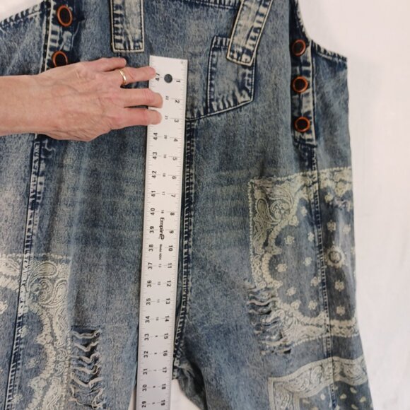 Easel, Oversized Overalls, Print Blue Denim, Distressed, Medium, Grunge, Cottage - Picture 11 of 16